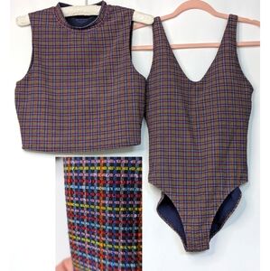 Athleta Seasucker One Piece Swimsuit and Crop Top